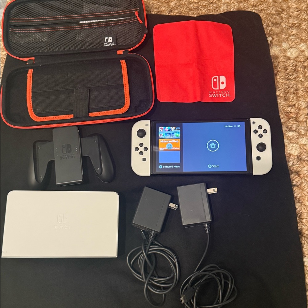 Nintendo Switch with White Joy-Con and Accessories